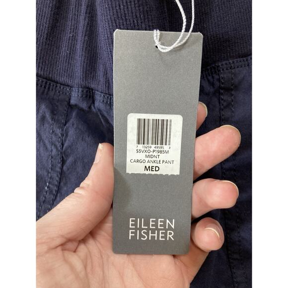 Eileen Fisher Organic Linen Viscose Stretch Cargo Ankle Pant Midnight Blue Med - Picture 3 of 9
